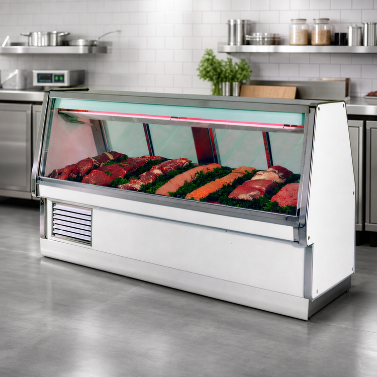 Product image #3 for Howard-McCray 34E Series Double-Duty Red Meat Service Case, 124-1/2-Inch W, Full-Service, Self-Contained Refrigeration, Straight Glass Front