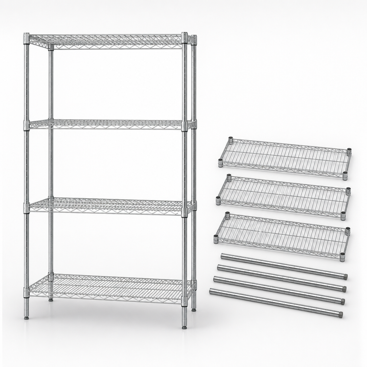 Product image #3 for Quantum Chrome Wire Shelving Starter Kit, 42W x 21D x 74H, 4-Shelf Stationary Unit