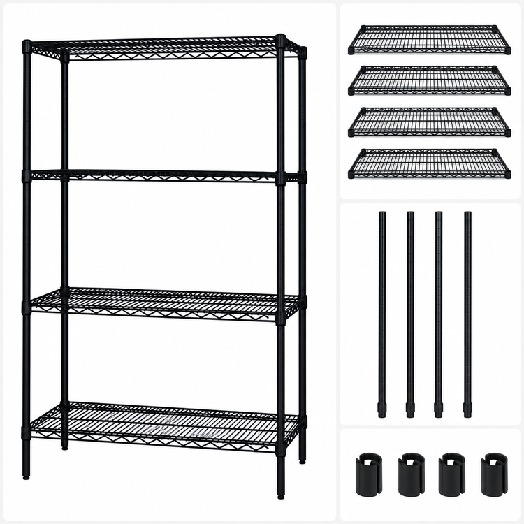 Product image #3 for Quantum 42-Inch x 21-Inch x 54-Inch 4-Shelf Wire Shelving Starter Kit, Black Epoxy Antimicrobial Finish