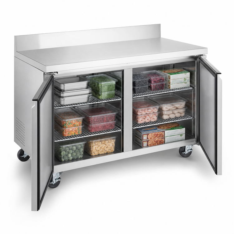 Product image #3 for Omcan USA Two-Section 60-Inch Worktop Freezer with 3-1/2-Inch Backsplash, 15 Cu. Ft., Two Solid Doors