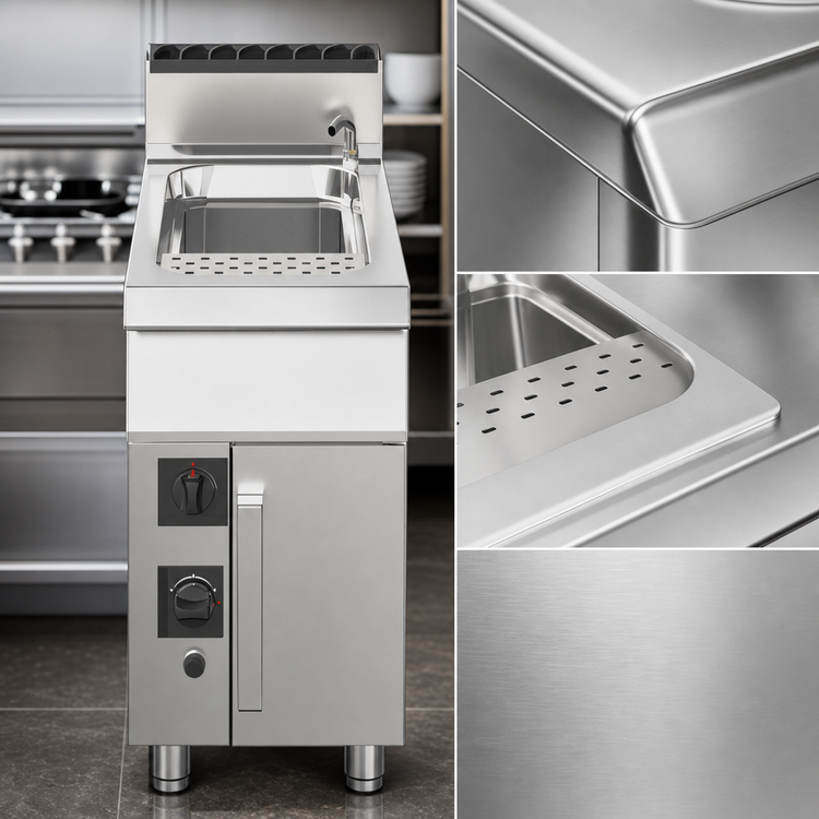 Product image #3 for Trento Natural Gas Floor Model Single Tank Double-Burner Pasta Cooker with Faucet, 11.89 Gallon