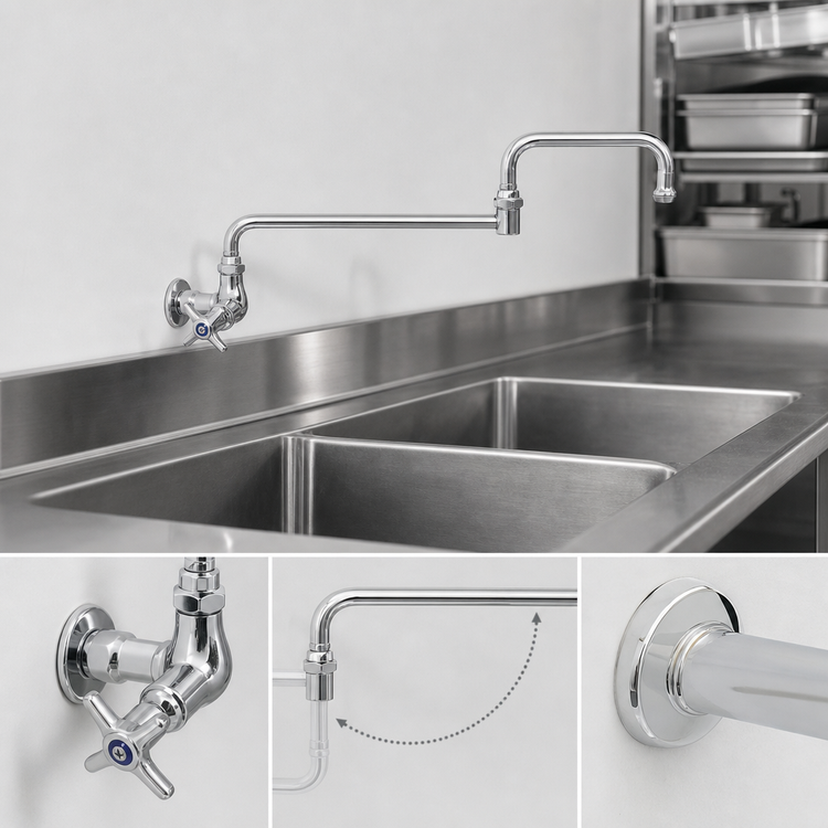 Product image #3 for T&S Brass Wall-Mounted Single-Temperature Pantry Faucet with 18-Inch Double-Joint Swing Nozzle