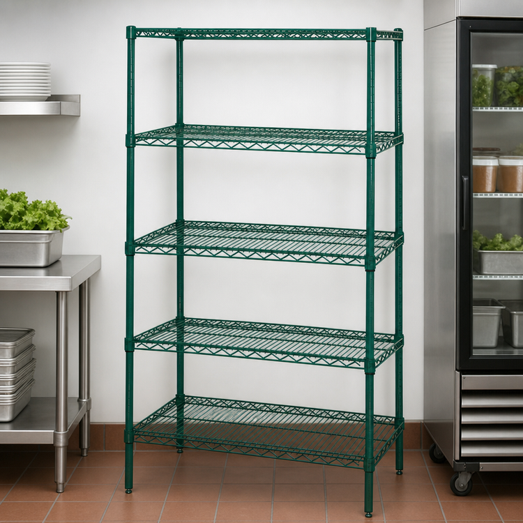 Product image #3 for Quantum Stationary 5-Shelf Wire Shelving Starter Kit, 54W x 12D x 86H, Green Epoxy