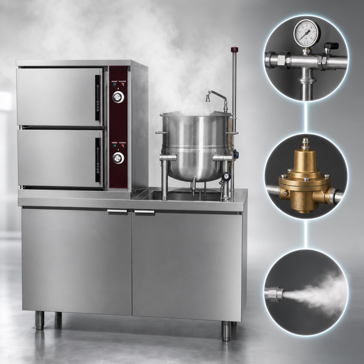 Product image #3 for Crown DCX-2-6 Two-Compartment Direct Steam Convection Steamer with 6 Gallon Kettle