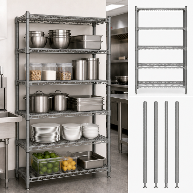 Product image #3 for Eagle Group Valu-Master 5-Tier Wire Starter Shelving Unit, 30 x 18 x 74 Inches, Pewter Gray Epoxy Finish