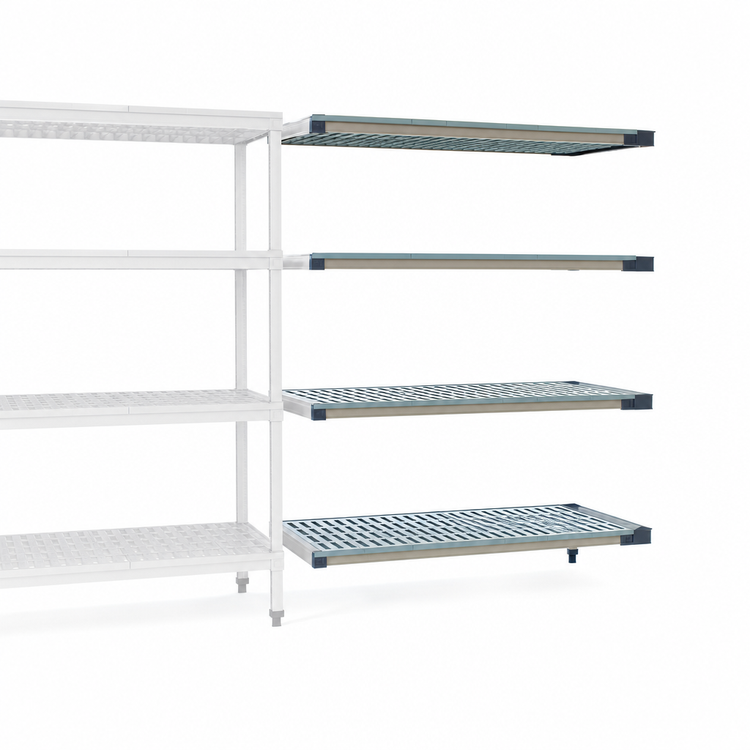 Product image #3 for MetroMax 4 Add-On All-Polymer Shelving Unit with 4 Open-Grid Shelves, 24"W x 24"D x 74"H
