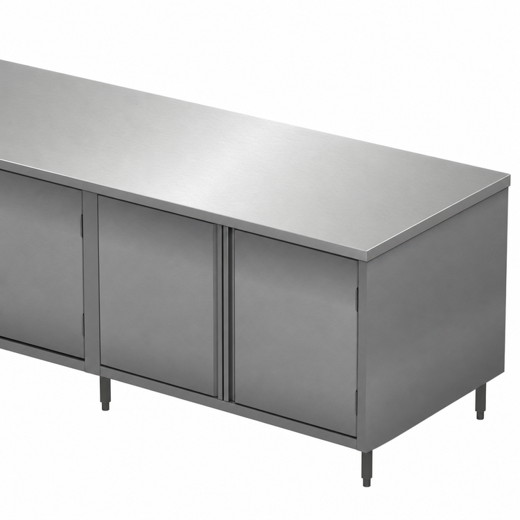 Product image #3 for BK Resources Stainless Steel Chef Table with Enclosed Cabinet Base and Hinged Doors, 120 x 30 x 34-3/4 Inches