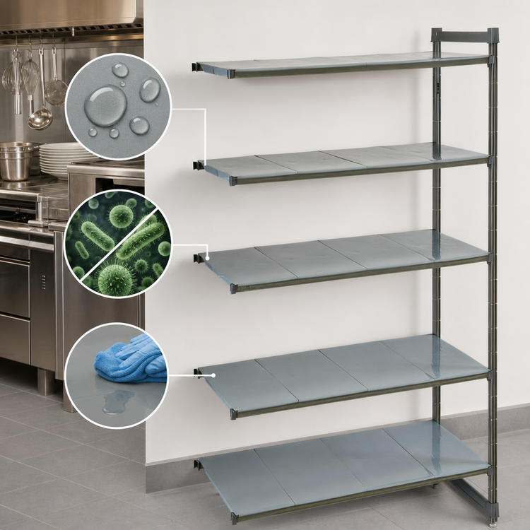 Product image #3 for Cambro Camshelving Basics Plus 5-Tier Solid Add-On Polymer Shelving Unit, 21 x 54 x 84 Inches, Brushed Graphite