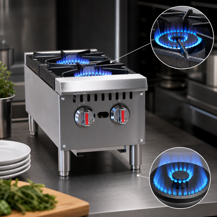 Product image #3 for Serv-Ware SHPS-12 12-Inch 2-Burner Natural Gas Hot Plate