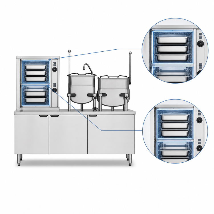 Product image #3 for Crown ECX-2-6-10 Electric Two Compartment Convection Steamer with 6 & 10 Gallon Kettles