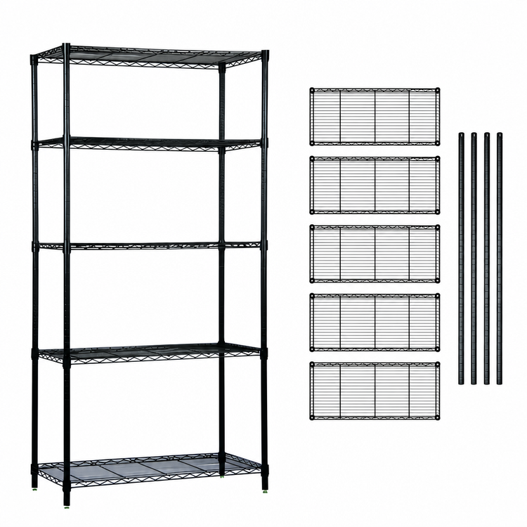 Product image #3 for Quantum Black Epoxy Antimicrobial Stationary Wire Shelving Starter Kit, 72 in. W x 24 in. D x 74 in. H, 5 Shelves