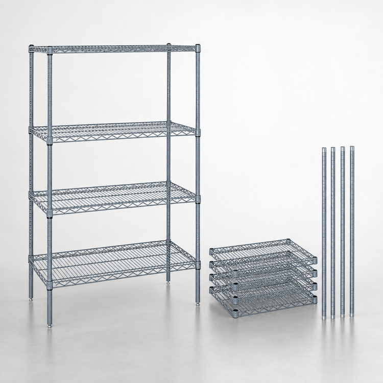 Product image #3 for Quantum 42" x 24" x 63" Stationary Wire Shelving Starter Kit, 600-800 lb. Capacity, Gray Epoxy Antimicrobial Finish