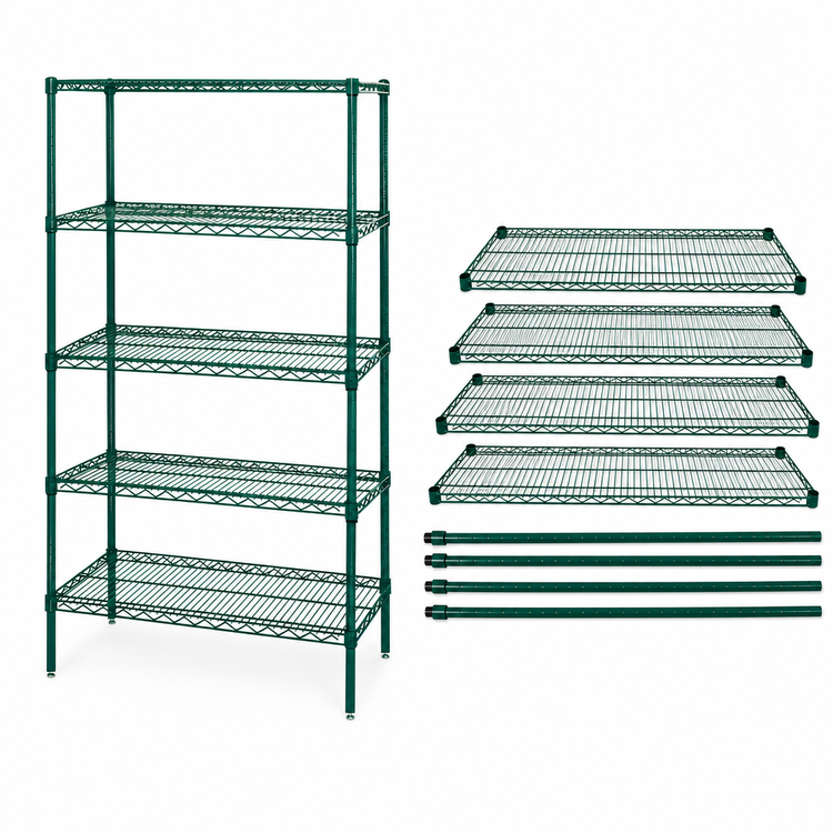 Product image #3 for Quantum 36" W x 21" D x 63" H Wire Shelving Starter Kit, 5 Shelves, Green Epoxy Antimicrobial Finish
