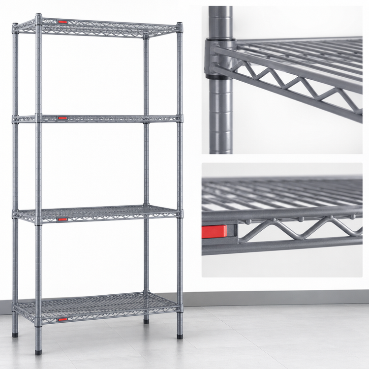 Product image #3 for Valu-Master 4-Tier Stationary Starter Wire Shelving Unit, 30 x 24 x 63 Inches, Pewter Gray Epoxy Finish