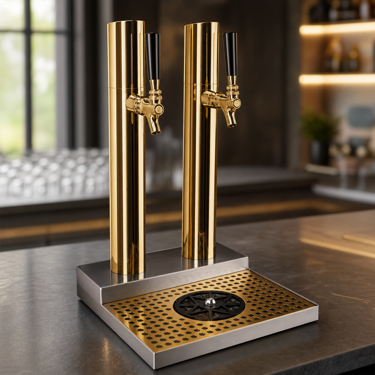 Product image #3 for Micro Matic Skyline 2-Faucet Countertop Glycol-Cooled Draft Beer Station with Glass Rinser, PVD Brass Finish