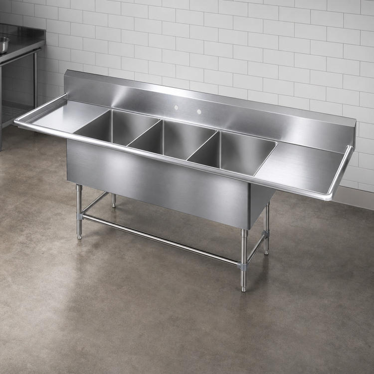 Product image #3 for John Boos Pro-Bowl 3-Compartment Sink with Dual 24-Inch Drainboards, 18 x 24 x 12-Inch Bowls, 16-Gauge Stainless Steel
