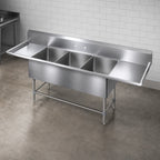 Thumbnail image #3 for John Boos Pro-Bowl 3PB1824-2D24 3-Compartment Stainless Steel Sink, Dual 24-Inch Drainboards, 18 x 24 x 12-Inch Bowls, 16-Gauge