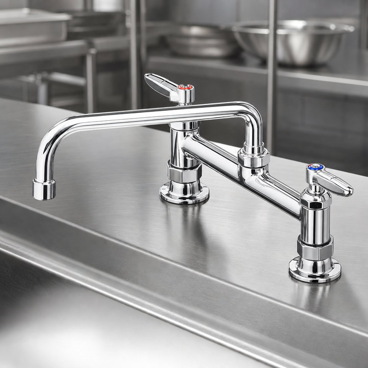 Product image #3 for T&S Brass B-0221-CR-K-F10 Double-Handle Deck Mount Pantry Faucet with 12-Inch Swing Nozzle