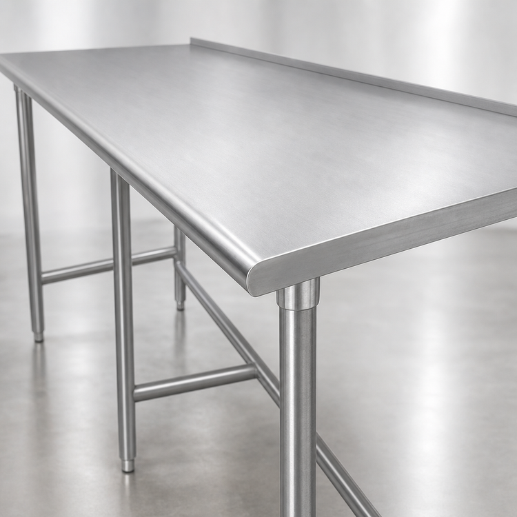 Product image #3 for Advance Tabco 12-Foot x 30-Inch 16-Gauge 430 Stainless Steel Work Table with 1-1/2-Inch Rear Up-Turn and Open Base