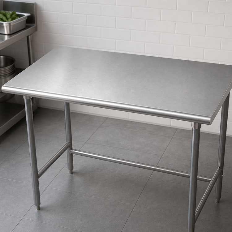 Product image #3 for Advance Tabco 48" x 24" 16 Gauge 430 Stainless Steel Flat Top Open Base Work Table