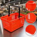 Thumbnail image #3 for Omcan USA 21183 Red Plastic Shopping Basket with Black Handles, 35 lb Capacity Case of 10