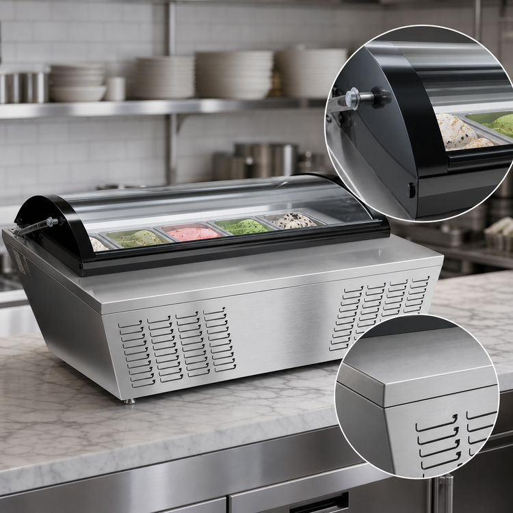Product image #4 for KoolMore 39-Inch 5-Pan Countertop Ice Cream Display Freezer with Curved Glass Top