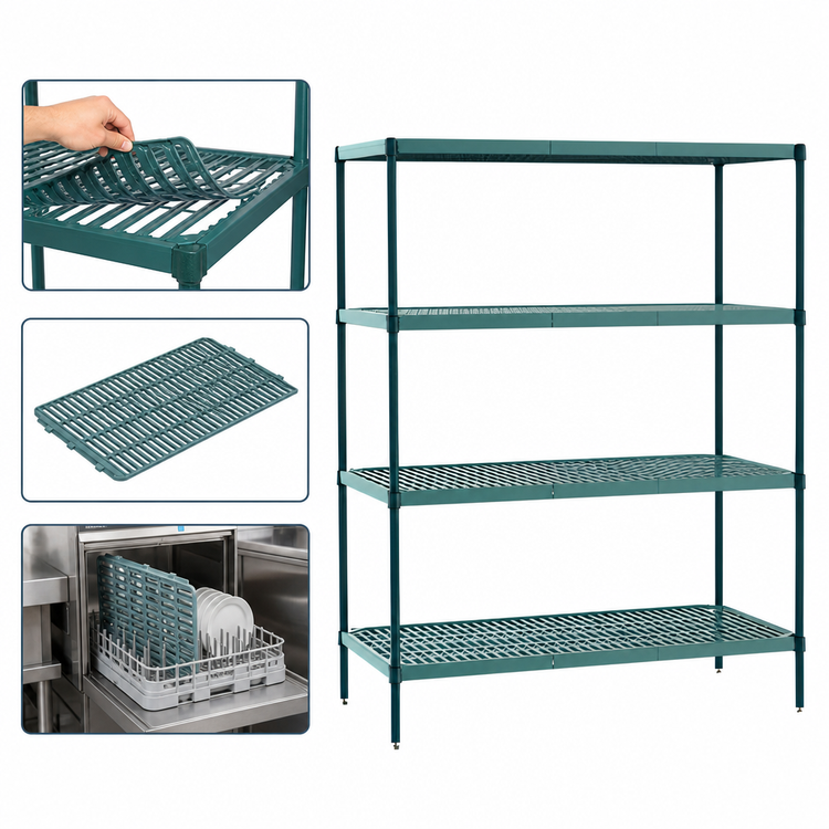Product image #3 for Metro Super Erecta Pro Stationary Louvered Polymer Shelving Starter Unit with 4 Shelves and 4 Posts, 21 x 72 x 74 Inches, Green