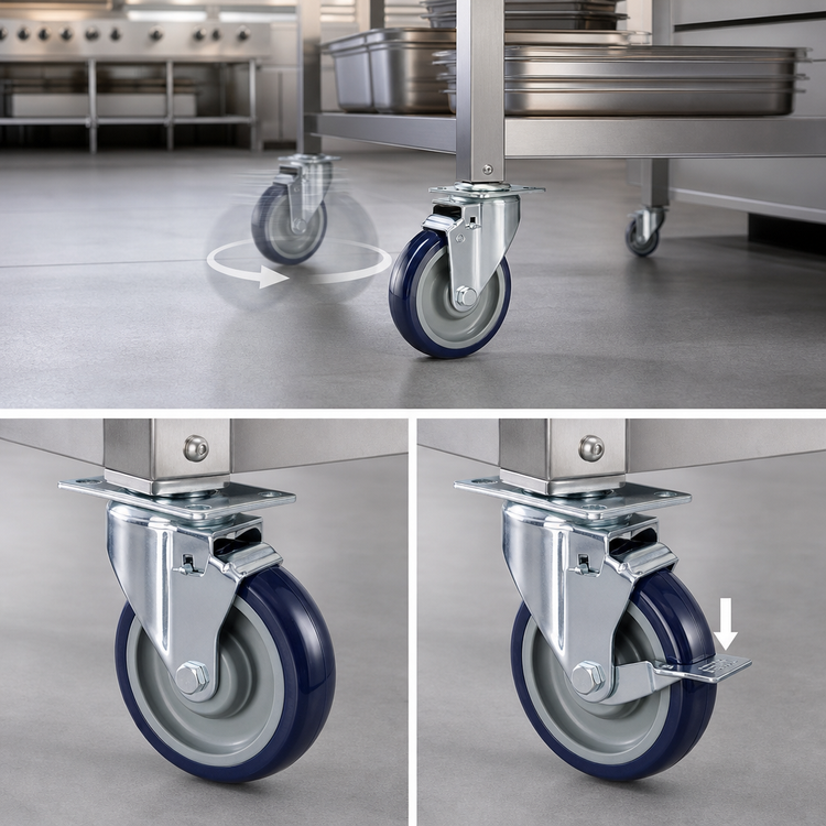 Product image #3 for Krowne Royal Series Heavy Duty 5-Inch Swivel Plate Casters with Brake, Set of 4