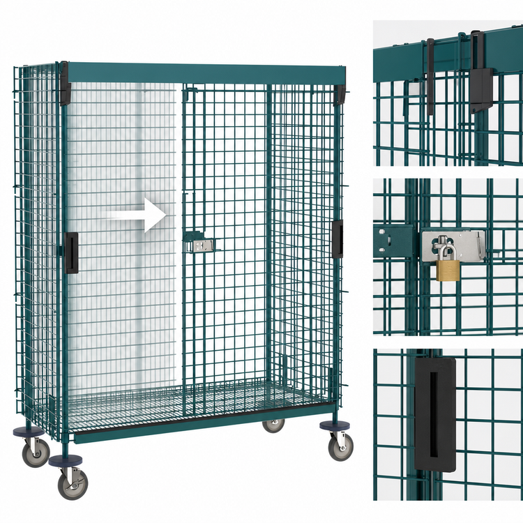 Product image #3 for Metro Super Erecta Mobile Security Unit with Sliding Doors, Metroseal Green Epoxy, 24 x 60 Shelf