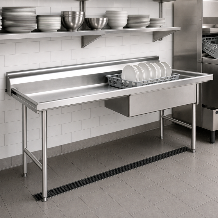 Product image #3 for Eagle Group Straight Soiled Dishtable with 20 x 20 x 5 Inch Pre-Rinse Sink, 96 x 30 Inch, Left-to-Right