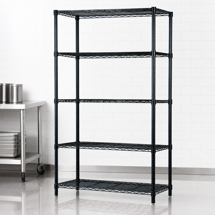 Product image #3 for Quantum 42"W x 21"D x 74"H Stationary 5-Shelf Wire Shelving Starter Kit, Black Epoxy Antimicrobial