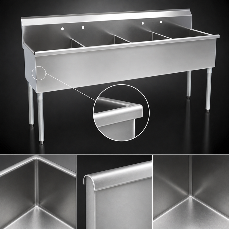 Product image #3 for Eagle Group Four-Compartment 430 Stainless Steel Utility Sink, 73-3/8 Inch W x 22 Inch D, 16-Gauge