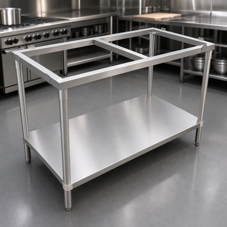 Product image #3 for 60-Inch x 30-Inch Stainless Steel Poly Top Work Table Frame With Undershelf, 36-Inch High