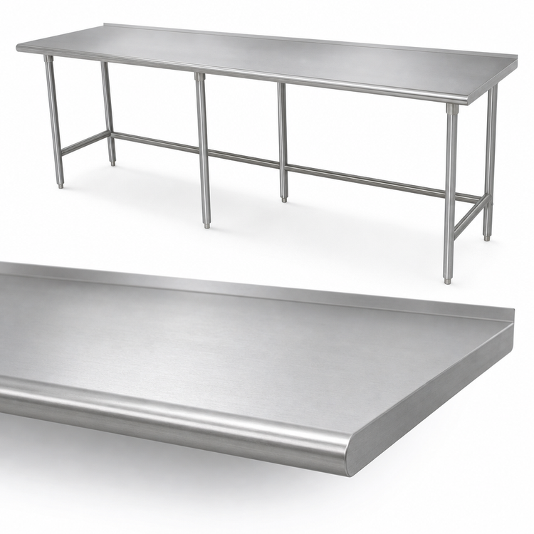 Product image #3 for Advance Tabco 10-Foot Stainless Steel Open Base Work Table, 120" W x 24" D, 1-1/2" Rear Up-Turn
