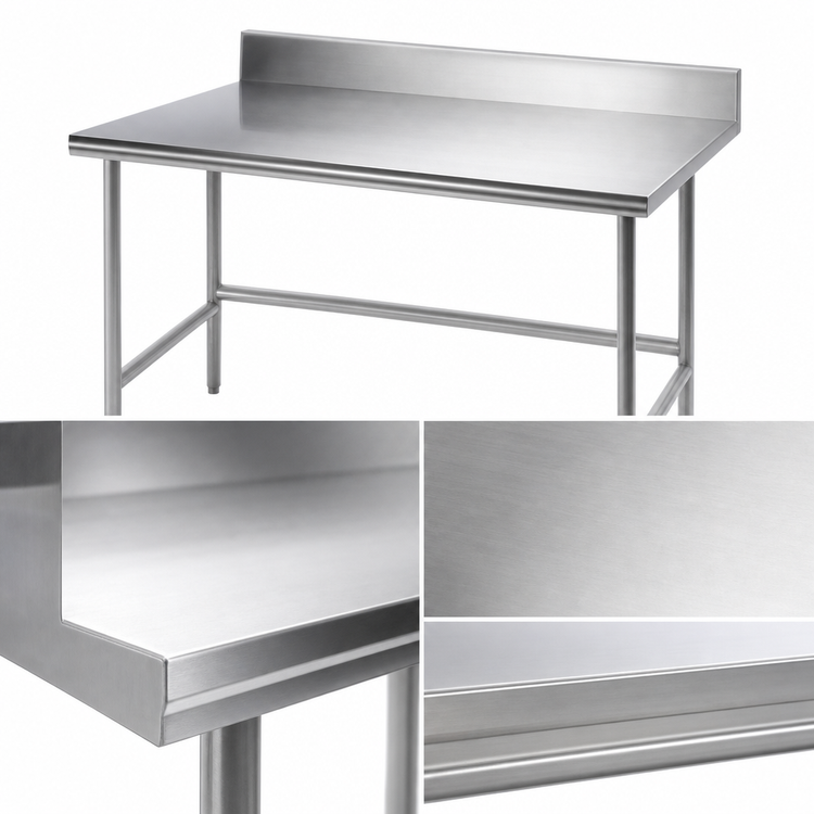 Product image #3 for Advance Tabco 120" x 30" 14-Gauge 304 Stainless Steel Work Table with 5" Backsplash and Open Base