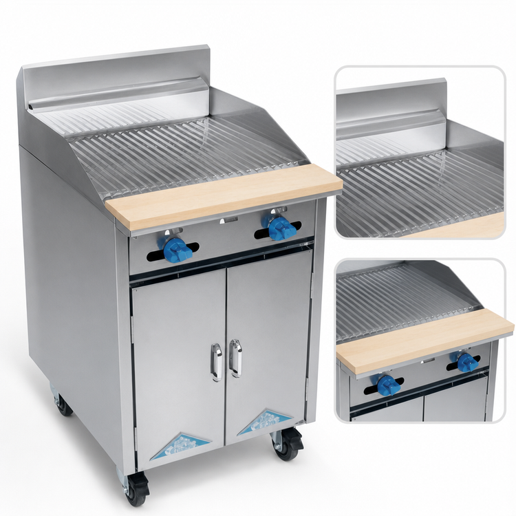 Product image #3 for Comstock-Castle 24-Inch Commercial Gas Range with Raised Griddle, Open Front Cabinet Base, and Back Riser Shelf
