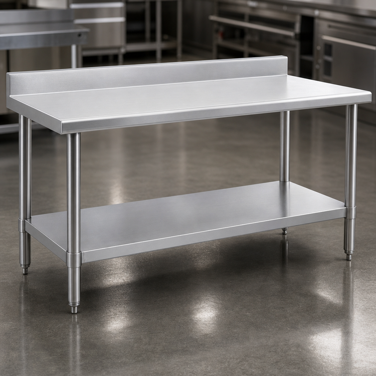 Product image #3 for Spec-Master Marine Series 60 x 36 Inch Stainless Steel Work Table with 4-1/2 Inch Backsplash and Adjustable Undershelf