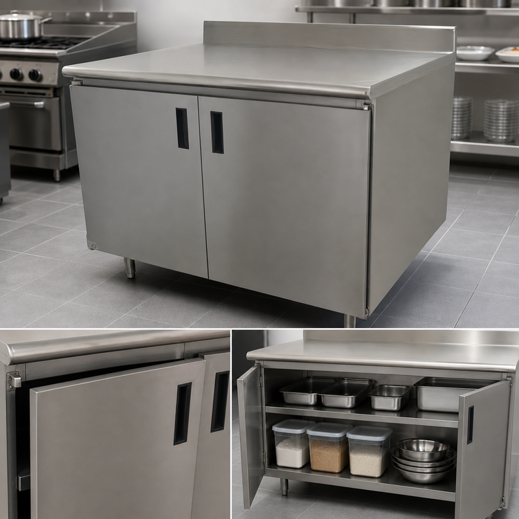 Product image #3 for Advance Tabco Special Value 108" W x 24" D Enclosed Stainless Steel Work Table with Cabinet Base and 5" Backsplash