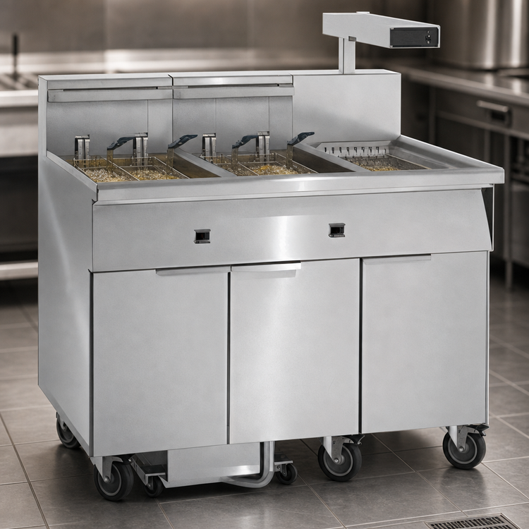 Product image #3 for Imperial Electric Floor-Model Triple Fryer, 75 lb. Per Tank, with Built-In Filter System and Dump Station
