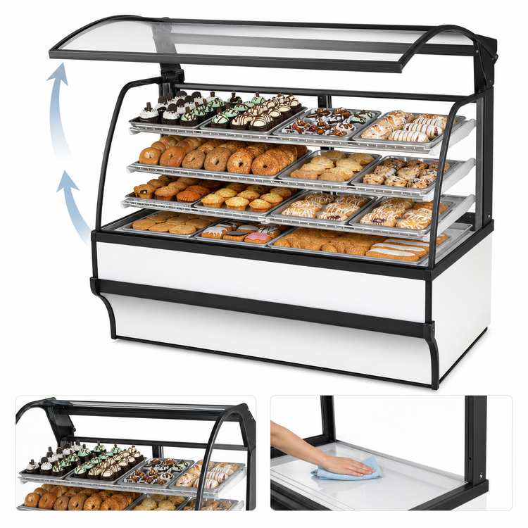 Product image #4 for True 59-1/4-Inch Dry Curved Glass Pastry Display Case with Glass Ends, White Exterior/White Interior
