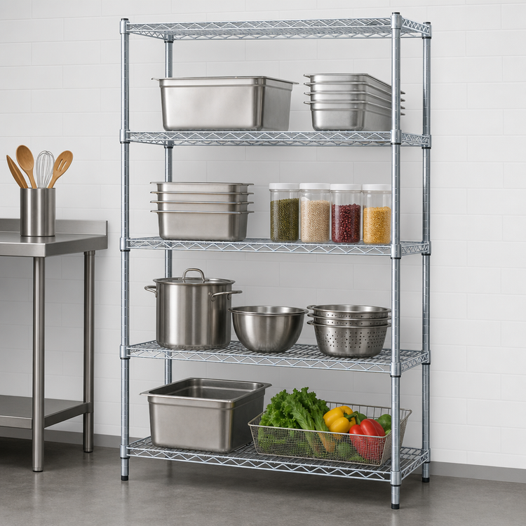 Product image #3 for EAGLEbrite 4-Tier Stationary Starter Wire Shelving Unit, 48"W x 21"D x 74"H, Zinc Finish