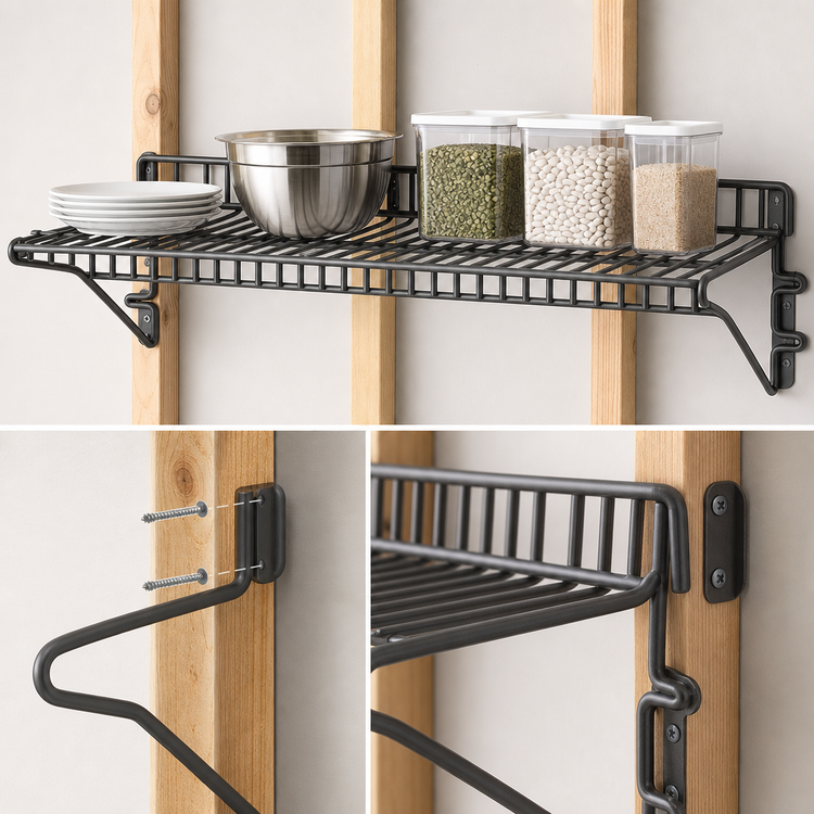 Product image #3 for Eagle Snap-n-Slide 72" W x 12" D Wall-Mounted Wire Shelf, Pewter Gray Epoxy, 210 lb. Capacity