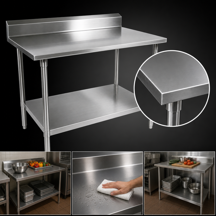 Product image #3 for John Boos Stallion Stainless Steel Work Table with 5-Inch Backsplash and Adjustable Undershelf