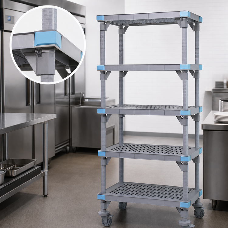 Product image #3 for Millenia 36 Inch W x 24 Inch D x 74 Inch H Mobile Starter Polymer Shelving Unit with 5 Open Grid Shelves
