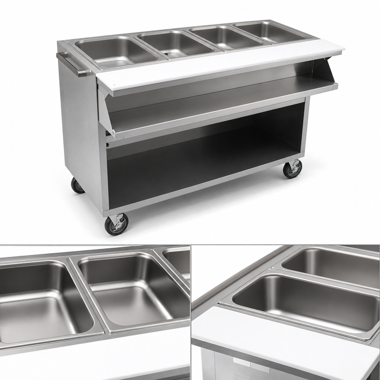 Product image #3 for Spec-Master SPHT4CB-208 4-Well Electric Sealed Well Mobile Hot Food Table