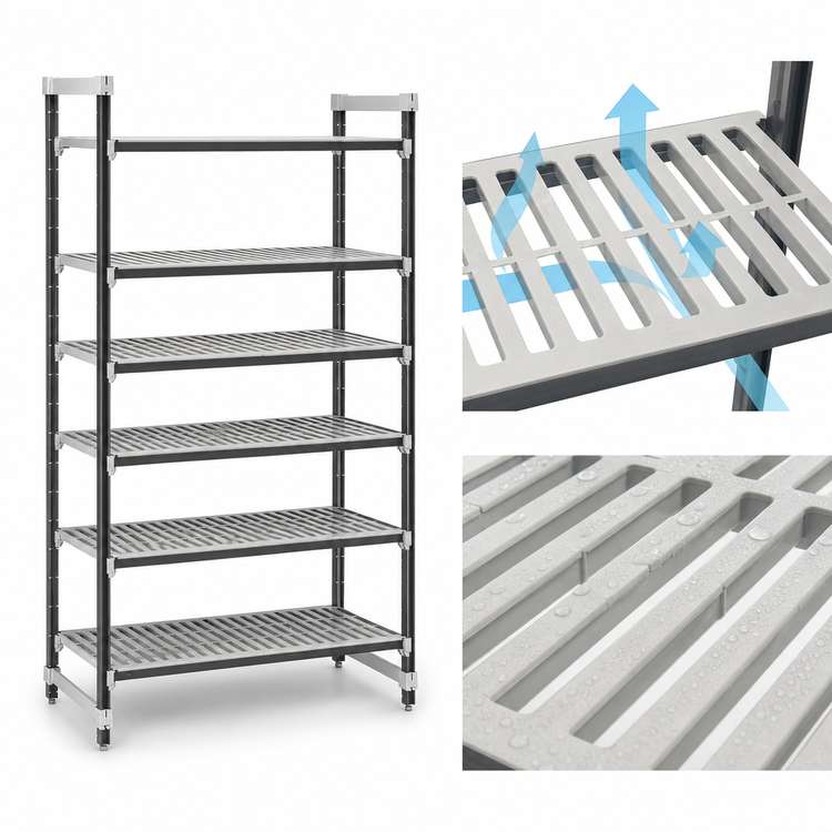Product image #3 for Cambro Camshelving Elements XTRA 5-Tier Stationary Starter Unit, 24-Inch Deep x 42-Inch Long x 64-Inch High, Vented, Speckled Gray