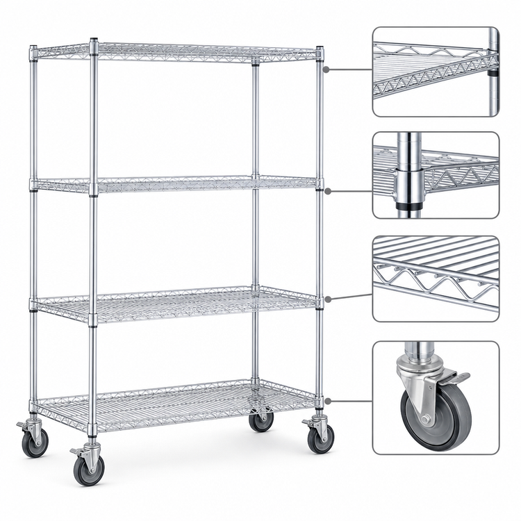 Product image #3 for EAGLEbrite 4-Tier QuadTruss Wire Shelving Dolly Truck, 48 x 24 Inches, Zinc Finish, Swivel/Brake Casters