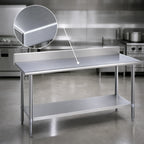 Thumbnail image #3 for Duke Manufacturing 314S-2484-5R 84-Inch x 24-Inch Stainless Steel Work Table with 5-Inch Riser, 14-Gauge 300 Series Top and Undershelf