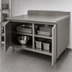 Thumbnail image #3 for Advance Tabco 120-Inch x 36-Inch Enclosed Work Table with Cabinet Base, Hinged Doors, 14-Gauge 304 Stainless Steel Top and 5-Inch Backsplash