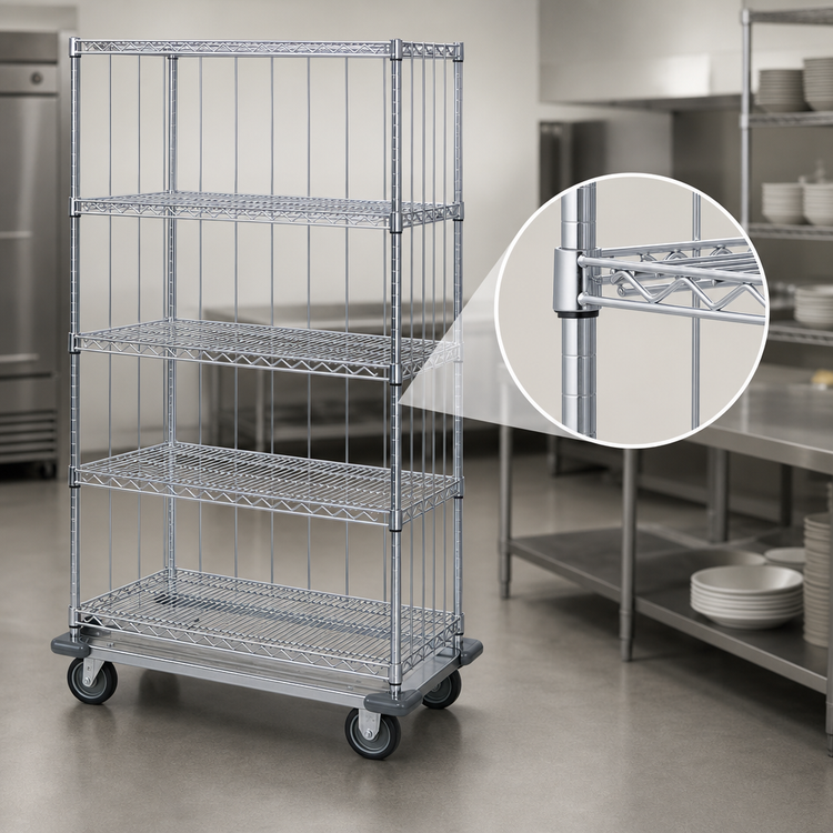 Product image #3 for Quantum 60"W x 24"D x 81"H Mobile Enclosure Cart, 5 Wire Shelves, Chrome Plated Finish